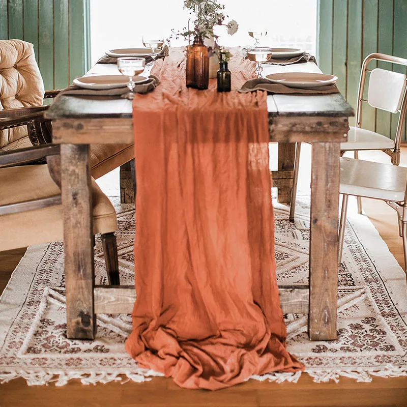 Dinning table rust table cloth set wedding decoration cotton gauze dusty blue napkins towels gift Christmas table runner