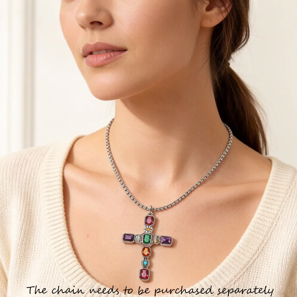Pendant Colourful Cross 2022 Brand New Fine Jewelry Europe Talisman 925 Sterling Silver Vintage Gift For Women
