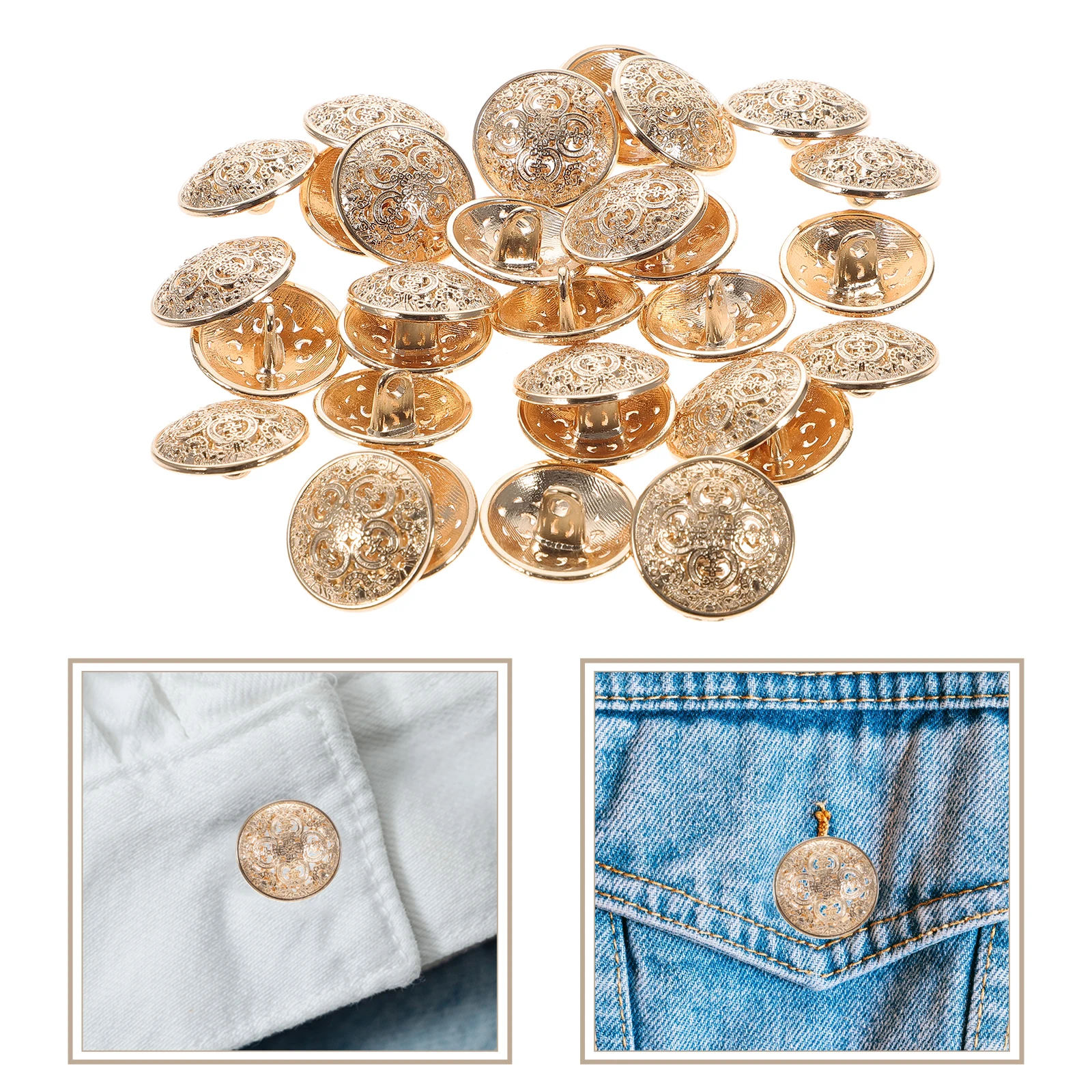 

30pcs 18Mm Buttons Hollow Out Design For Jackets Coats Jeans Sewing Fastener T-Shirts Diy Sewing Fasteners Light Golden