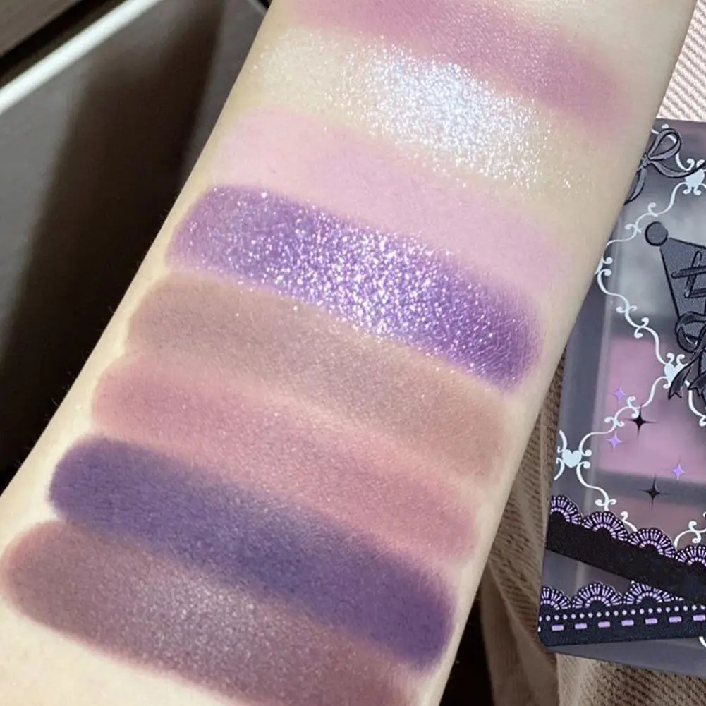 Matte Glitter Eyeshadow Palette, 9 cores, laço roxo, Shimmer, impermeável, Make Eye Shadows Up, Pearlescent, M6a8