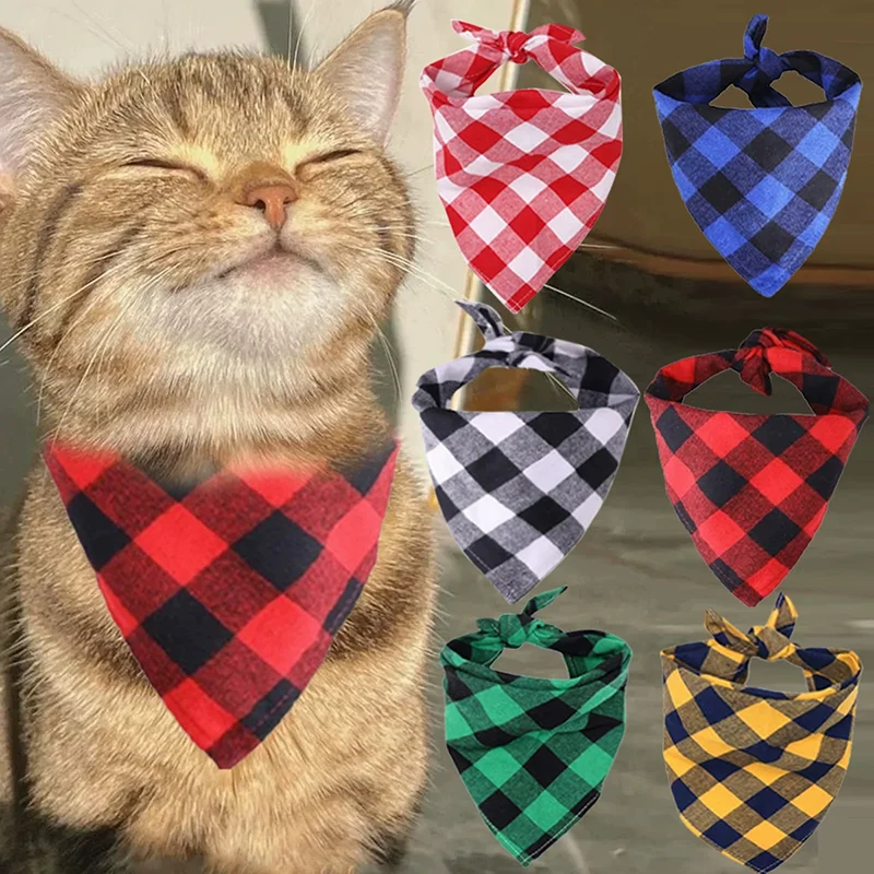 Dog Bandanas Cotton Plaid Washable Triangular Scarf Bow Tie Collar Kerchief Bib For Cat Dog Daily Party Pet Neck Decor Accessori