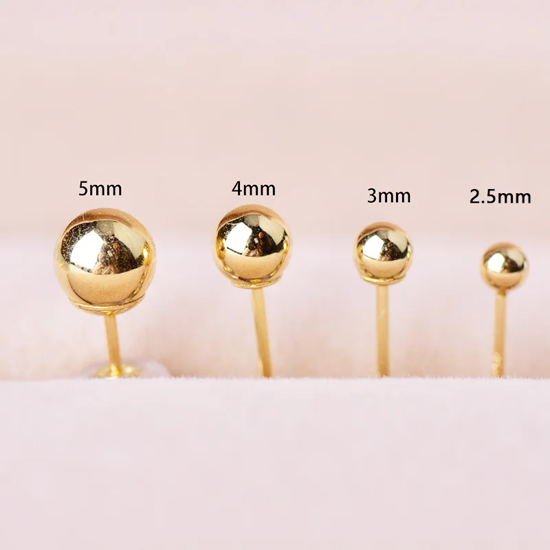 Real 18K Gold Stud Earrings Pure AU750 Gold Ball Design Women's Earrings Simple Fashion Fine Jewelry Gift