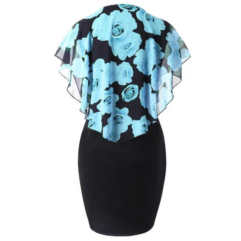 

New Spring and Summer Fashionable and Personalized Rose Print Shawl Women's Plus Size Fitted Sexy Bodycon Plus Size Dress
