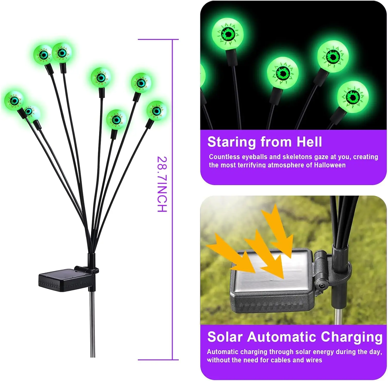 Halloween Decorations Outdoor Solar Scary Eyeball Lights, LEDs Green Eyeball Swaying Firefly Light for Garden/Yard/Patio/Party