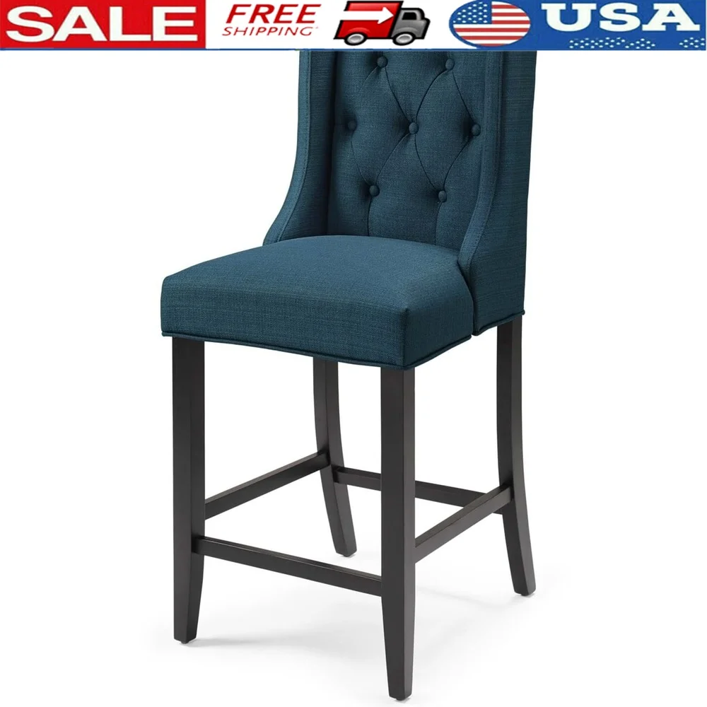 

Tufted Button Upholstered Counter Stool Solid Wood Legs Foam Padding Sinuous Spring Support Dining Room Seating 500 lbs Capacity