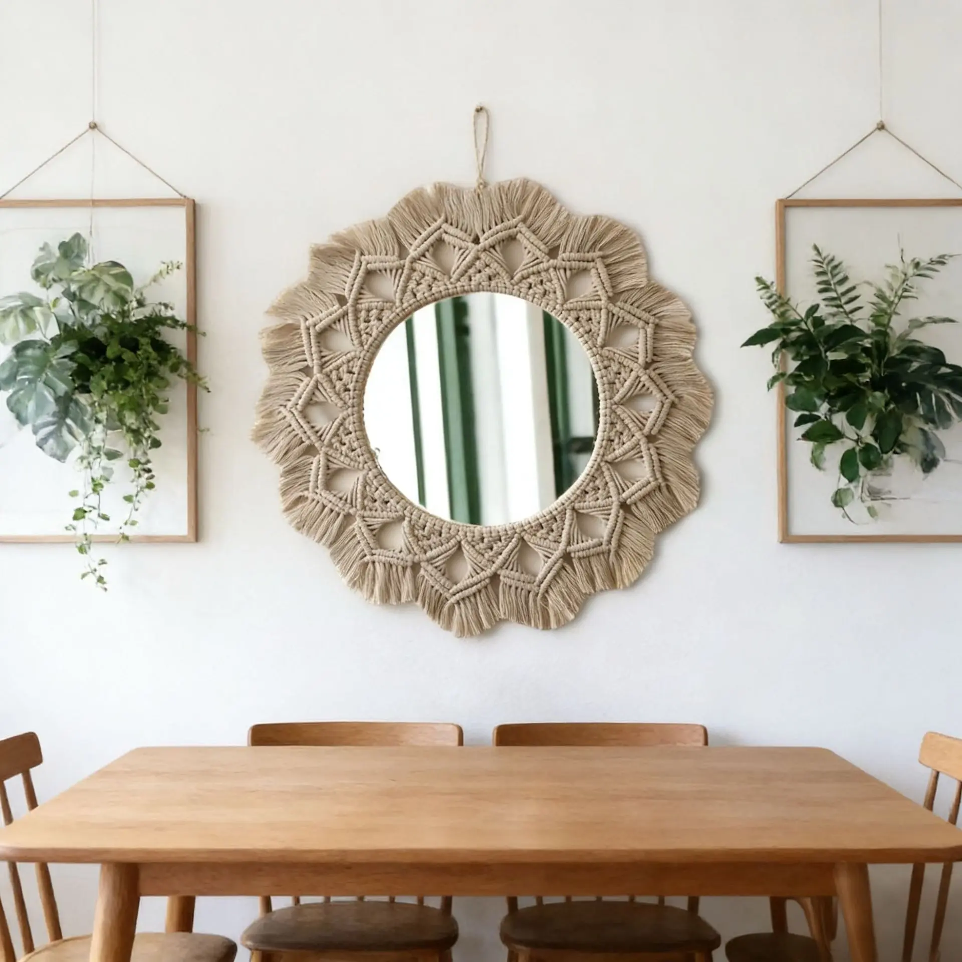 2026 New Hand Woven Lace Tapestry Makeup Mirror Bohemian Style Acrylic Wall Hanging Mirror for Bedroom Bedside Layout