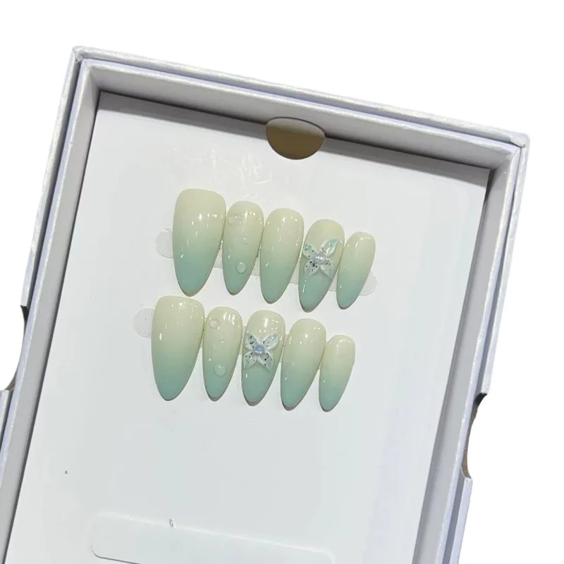 

Almond nail wearing handmade temperament advanced sense engraved nail art removable fake nail French gradual change