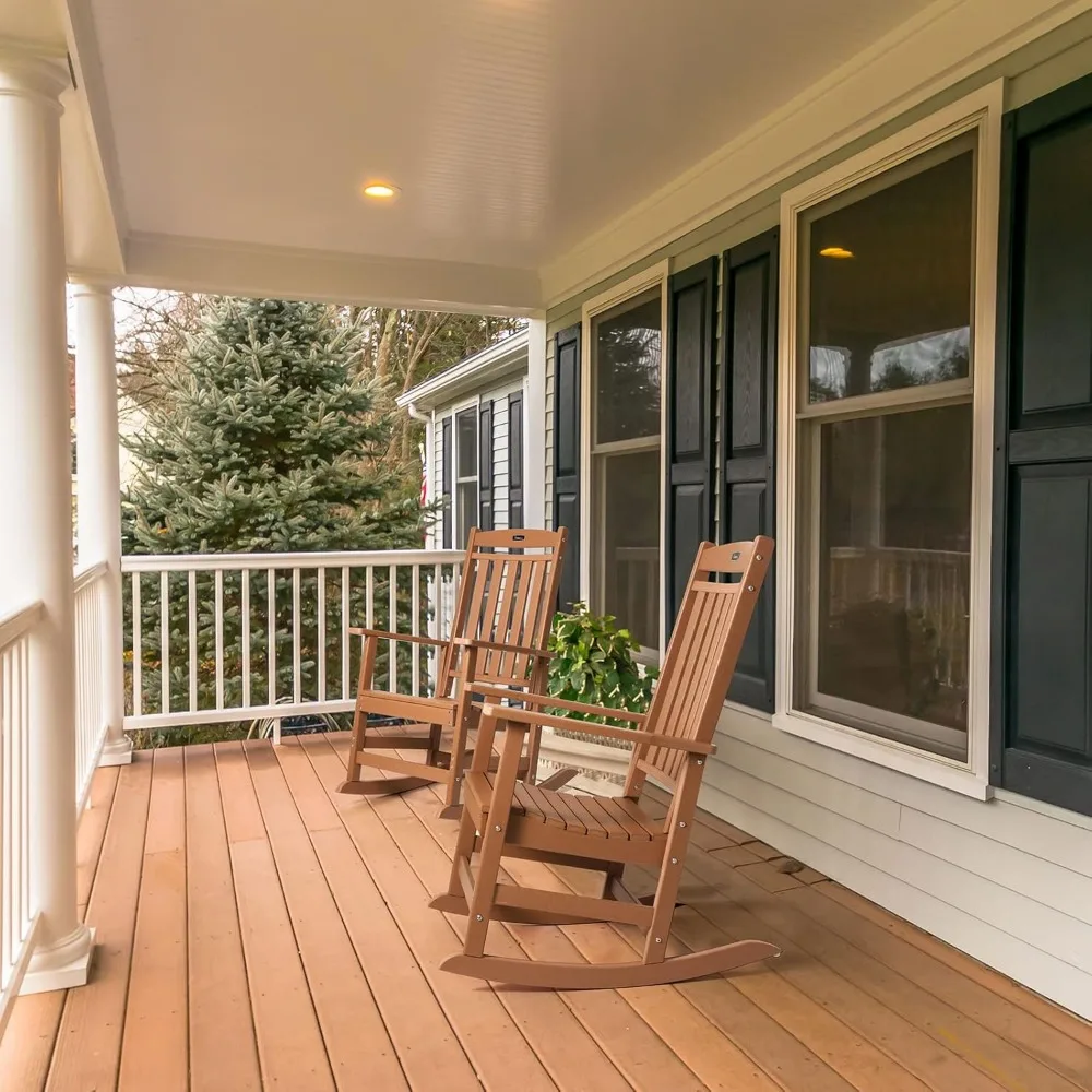 مجموعة كراسي هزازة خارجية مكونة من 2، HDPE لجميع الأحوال الجوية من البولي كربونات، هزازات فناء عالية الظهر سهلة التجميع