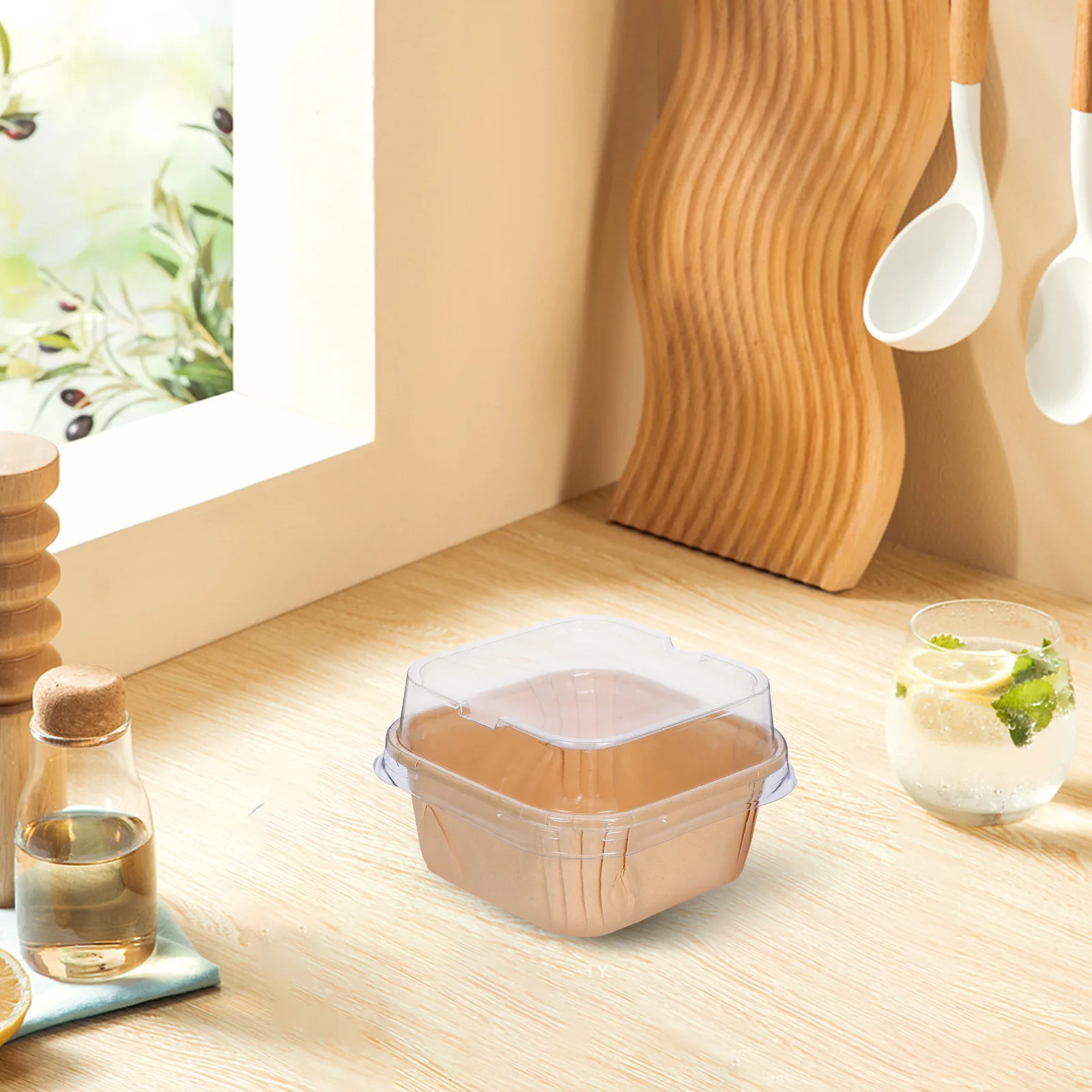 

100pcs Disposable Dessert Cups Transparent Lids Square Baking Containers For Muffins Puddings Ice Cream Cupcake Liners Food