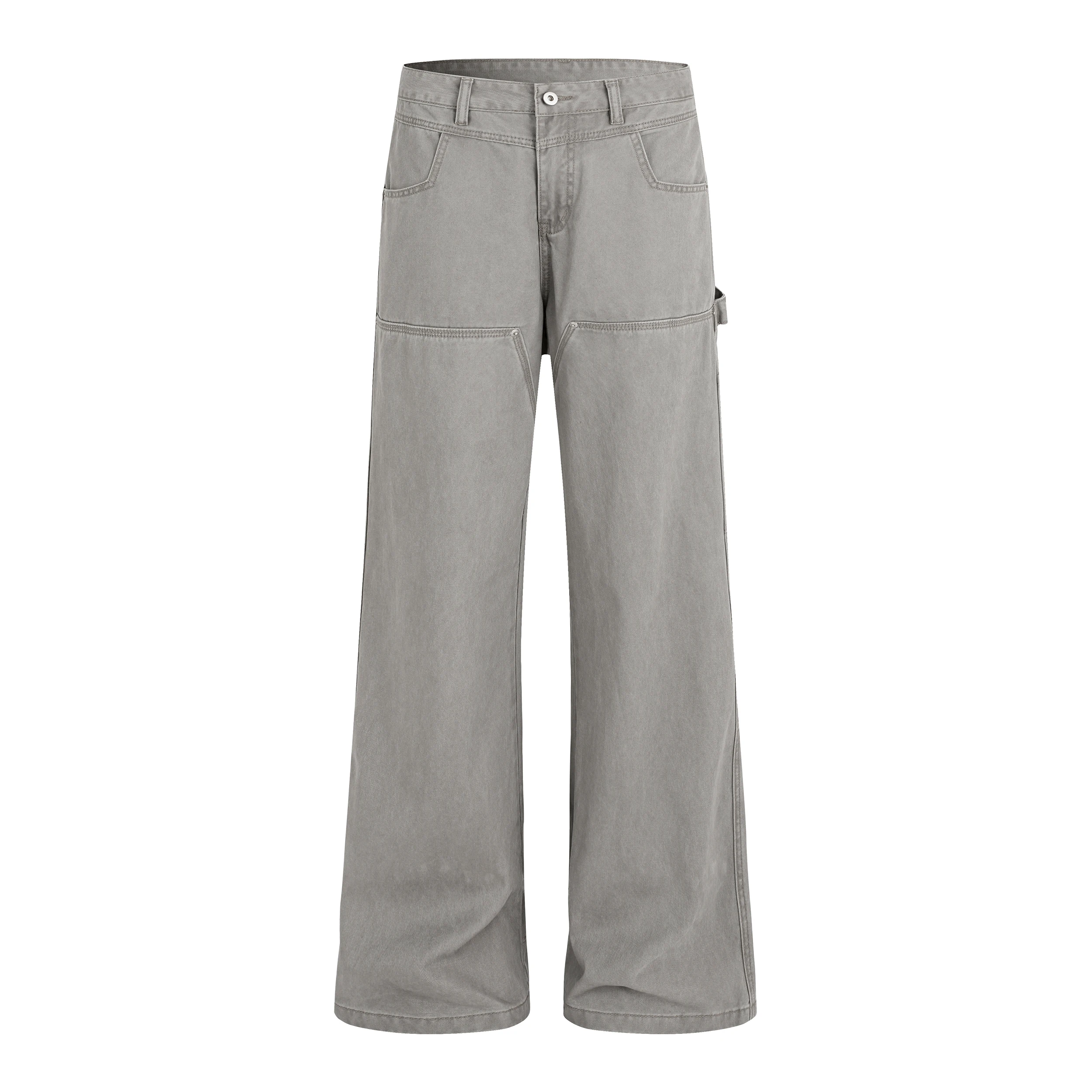 Wide Leg Carpenter Jeans for Men Vintage Washed Relaxed Fit Logger Denim Trousers with Patch Pockets Casual Workwear Pants S-3XL