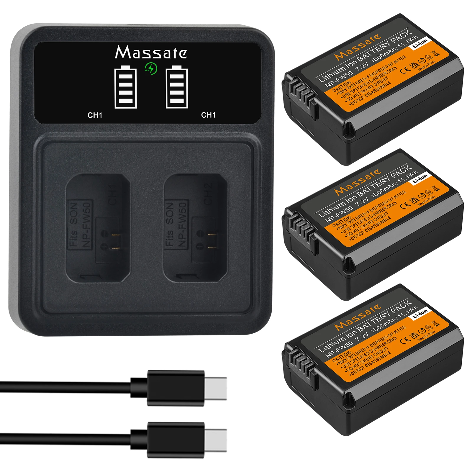 

Massate NP-FW50 NP FW50 NPFW50 Battery +Dual USB Charger for Sony A6000 A6300 A6400 A6500 A7R II A7S II RX10 III NEX-7 NEX-5N