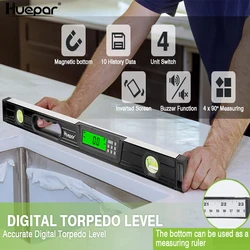 Huepar digitale display-niveaubalk met magneet-inclinometer 610 mm elektronisch 360 ° Gradenboog Hoekzoeker Met Magneten Randen Bubble