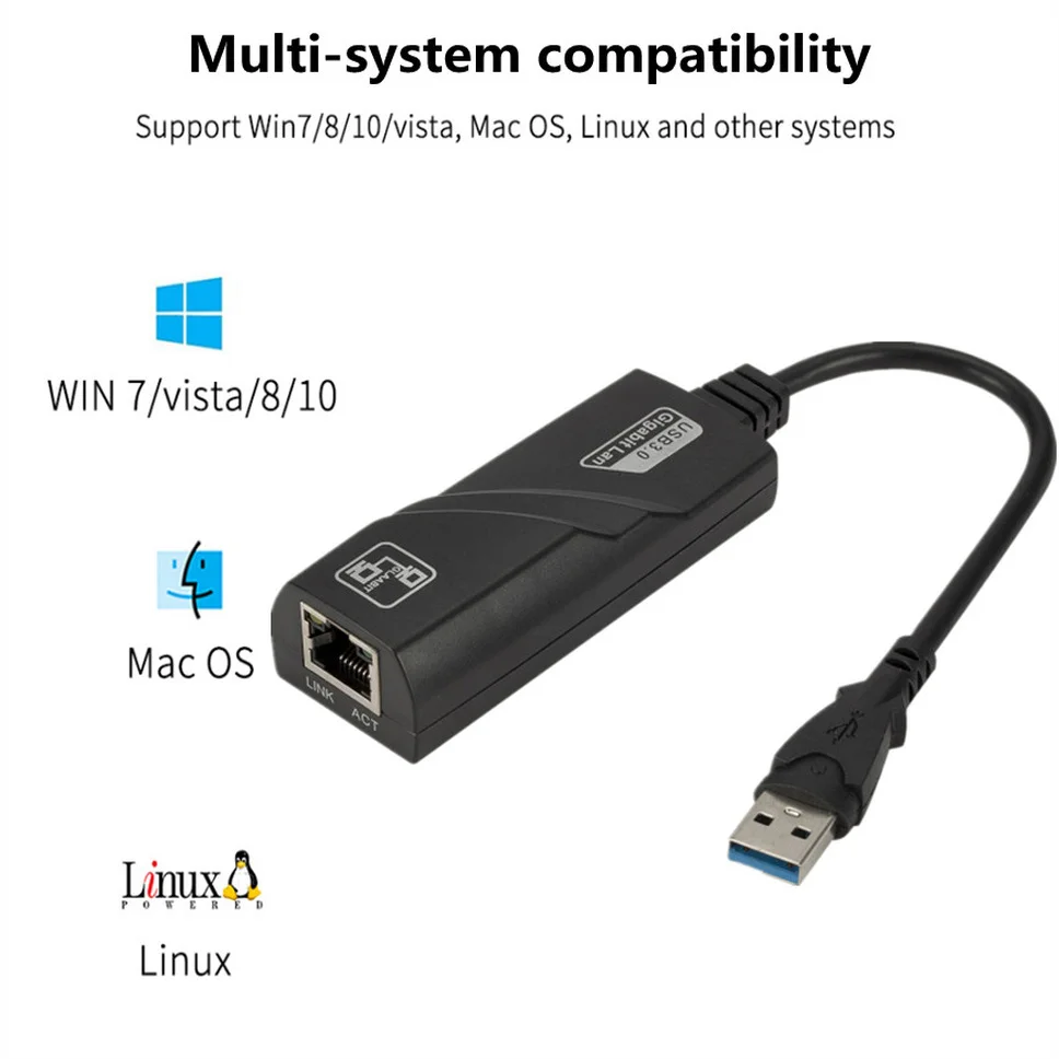 Grwibeou USB 3.0 do RJ45 sieci LAN (10/100/1000) mb/s Gigabit Ethernet przewodowy Adapter sieci Gigabit karta sieciowa Ethernet dla PC