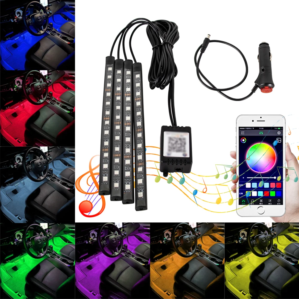 Neon 36 48 72 LED Car Interior Ambient Foot Light with USB Wireless Remote Music APP Control Auto RGB Atmosphere Decorative Lamp