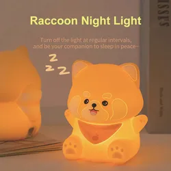 Cute Raccoon Night Light Silicone Patting Lamp For Bedroom 2 Level Dimmable Bedroom Bedside Light Rechargeable Night Lamp