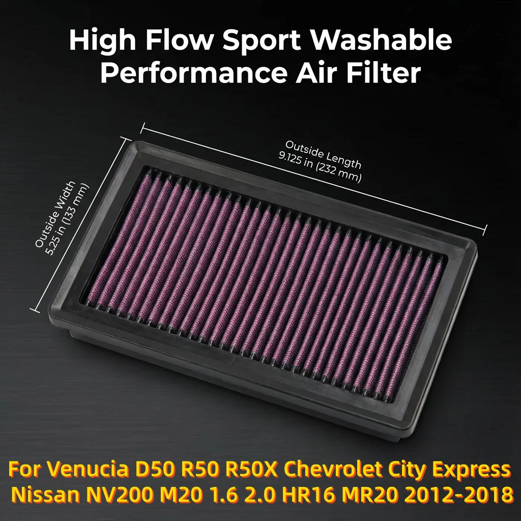 For Venucia D50 R50 R50X Chevrolet City Express Nissan NV200 M20 1.6 2.0 HR16 MR20 2012-2018 High Flow Sport Washable Air Filter
