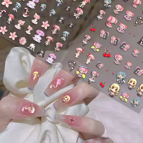 Puella Magi Madoka Magica Stickers 1PCS New 3D Adhesive Nail Art Sticker Cartoon Nail Art Decal Sticker Nail Parts Manicure