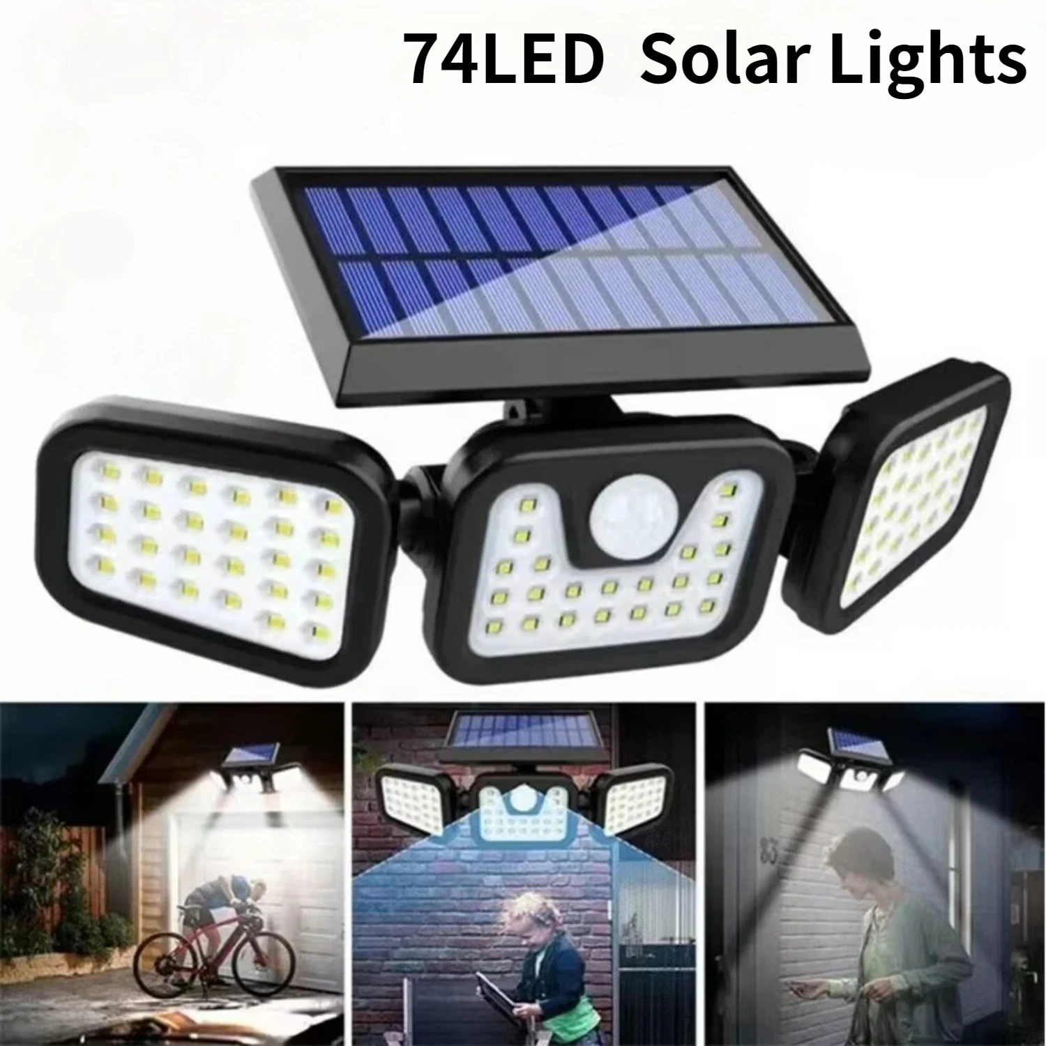 74 LED lumières solaires extérieures avec capteur de mouvement applique murale 3 Modes d'éclairage projecteurs de sécurité solaires étanches pour jardin de cour