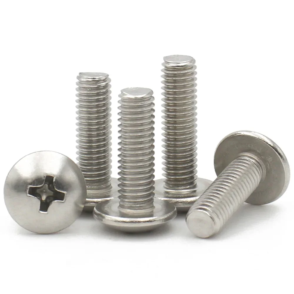 10-50 قطعة 304 A2-70 الفولاذ المقاوم للصدأ المسمار M2.5 M3 M4 M5 M6 JISB1111T فيليبس براغيرو شقة رئيس كبير جولة الصليب الترباس L = 3-70 مللي متر