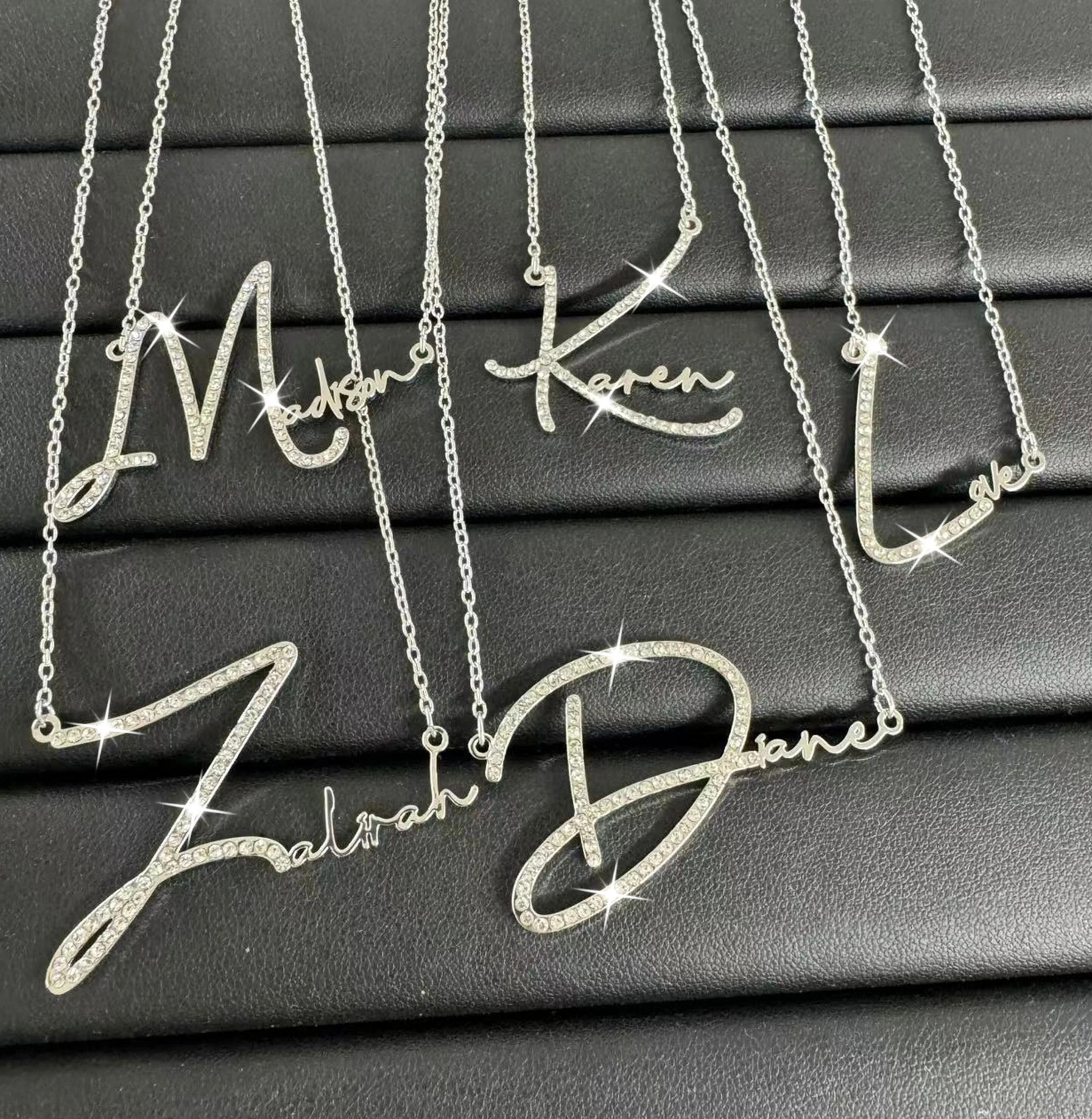 Custom Diamond Name Necklace Custom Name Necklace Initial Bling Name Necklace Pave Name Pendant Script Name Necklace Iced Jewely