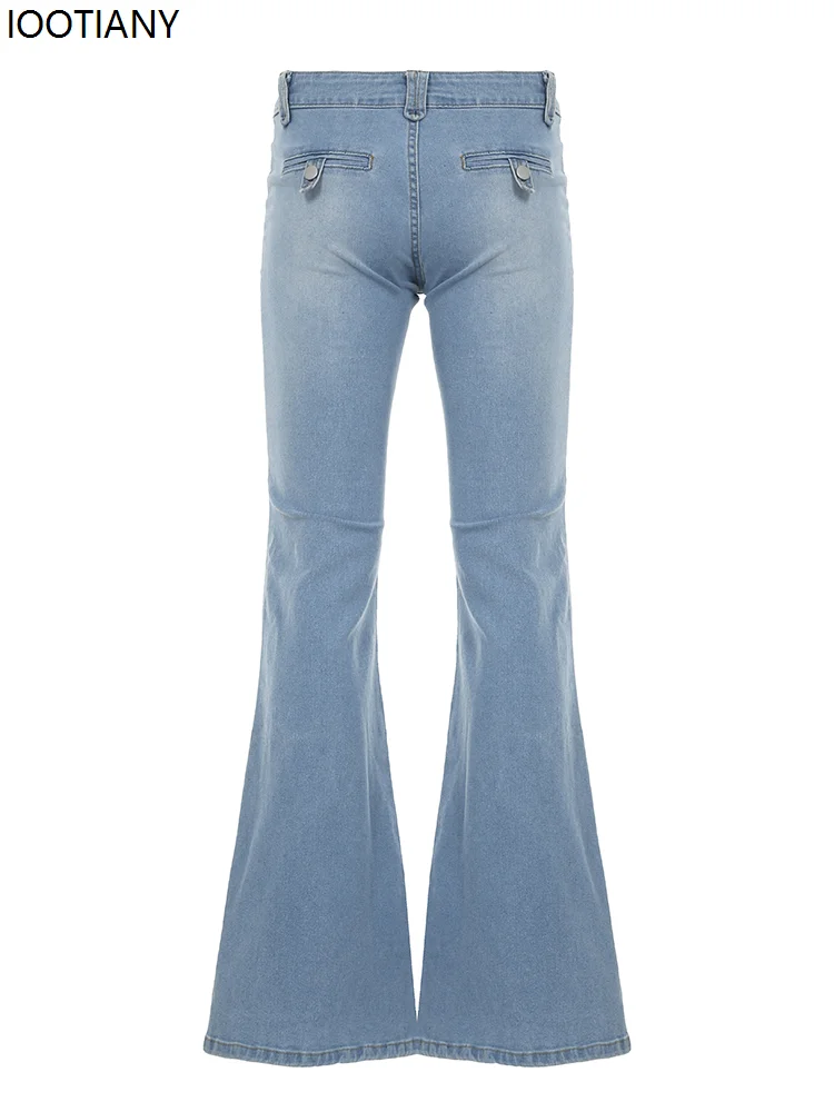 Light Blue Low Waist Flared Jeans Women's Street Style Y2k Slim Washed Jeans Retro Novelty Pocket Jeans Harajuku Style Women's 5