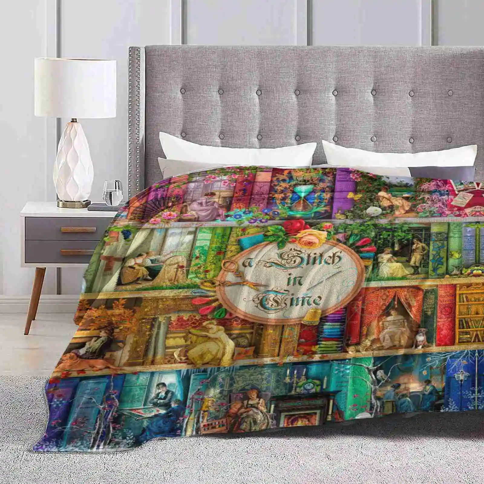 A In Time Blanket Soft Warm Travel Portable Blanket Cross Threads Needlework Aimee Stewart Book Shelf Novel Literature