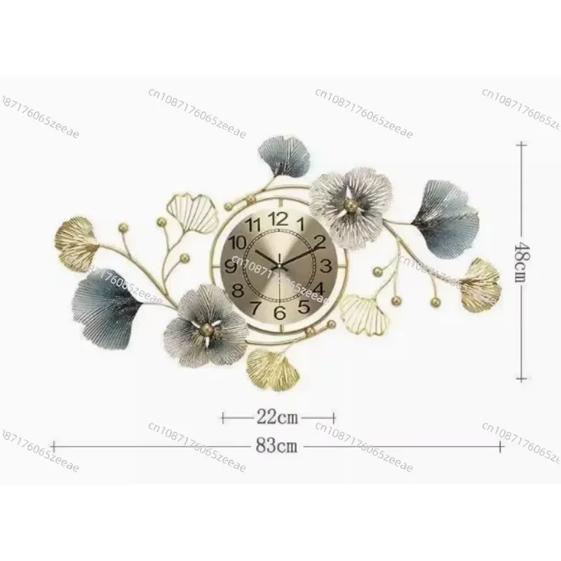 

Metal 3D Digital Wall Clock New Chinese Clock Fashion Creative Clock Living Room Study Luxury Atmosphere Ginkgo Leaf Wall