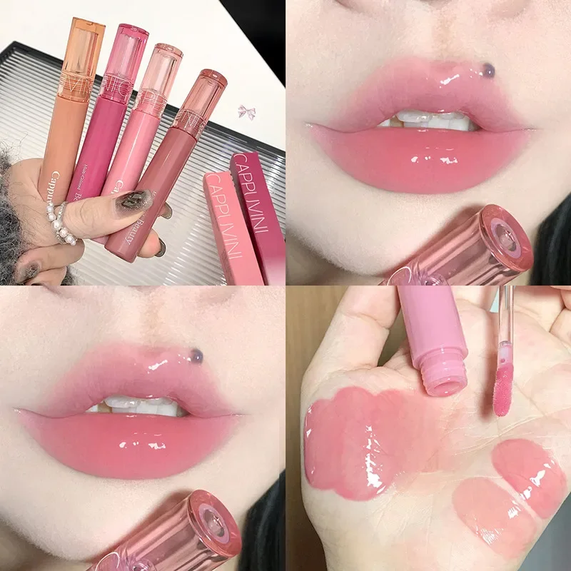 6 Farben Spiegel Gelee Lippen glasur wasserdicht wasser leicht Lip gloss dauerhafte feuchtigkeit spendende glänzend rot rosa Tönung Lippen Make-up Kosmetik