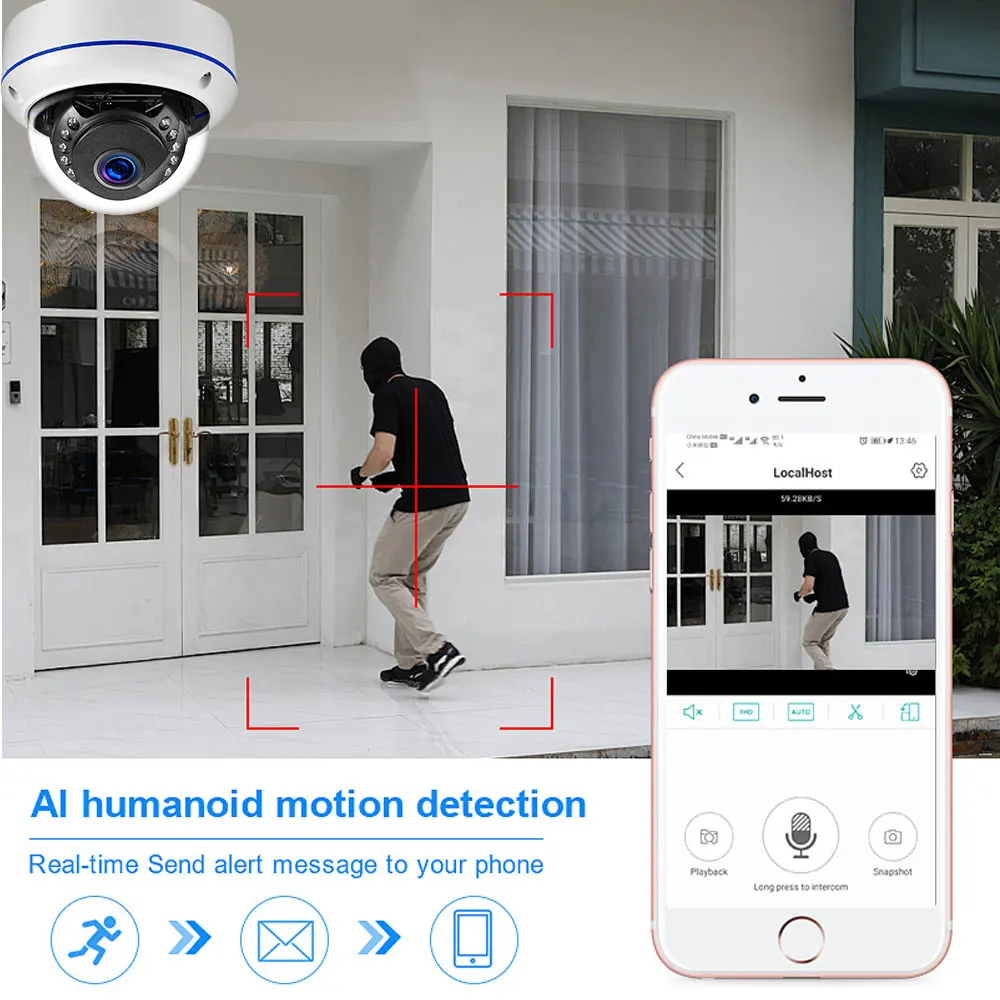 8MP 4K Ultra HD IP Camera Vandal-proof Waterproof Outdoor Dome Camera Night Vision Nternal Audio Remote Access