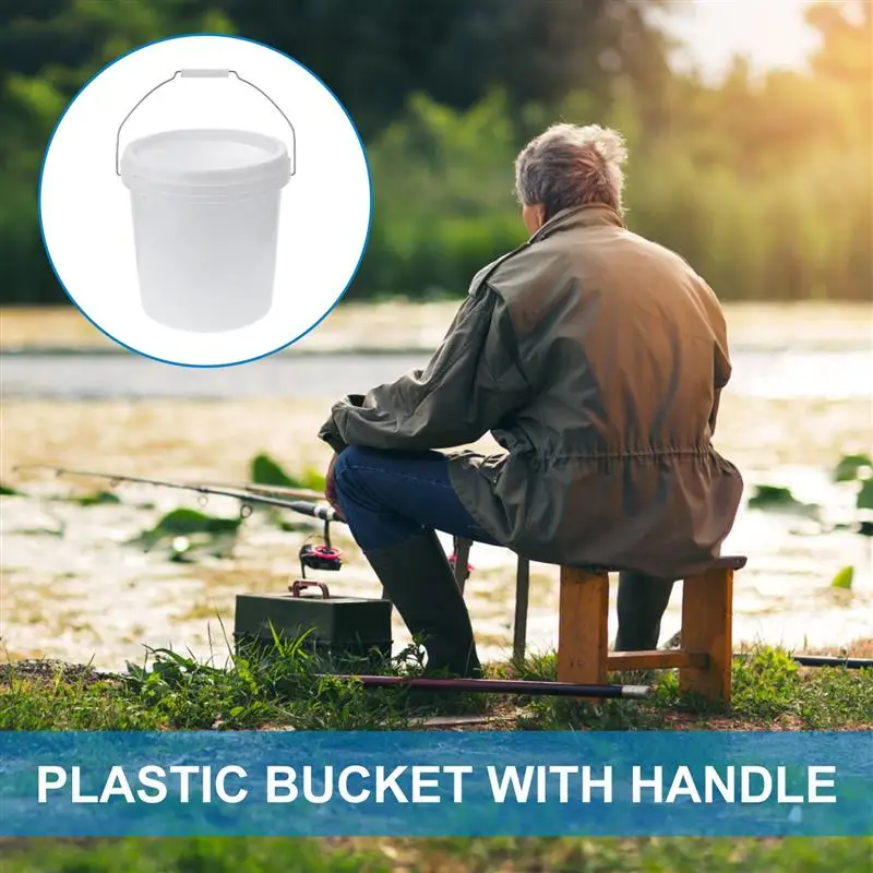 10L White Thickened Plastic Bucket Household Sealed Round Water Container With Handle Portable Paint Fishing Storage Buckets