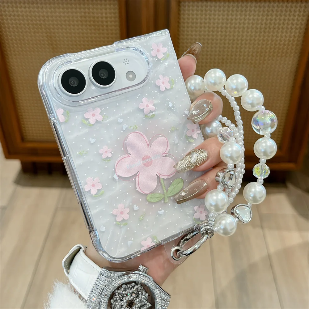 Cute 3D Pink Big Flower Polka Dot Print Phone Case For iPhone Ultra Fold Water‑Ripple Shell Shockproof Hard Cover For Girls