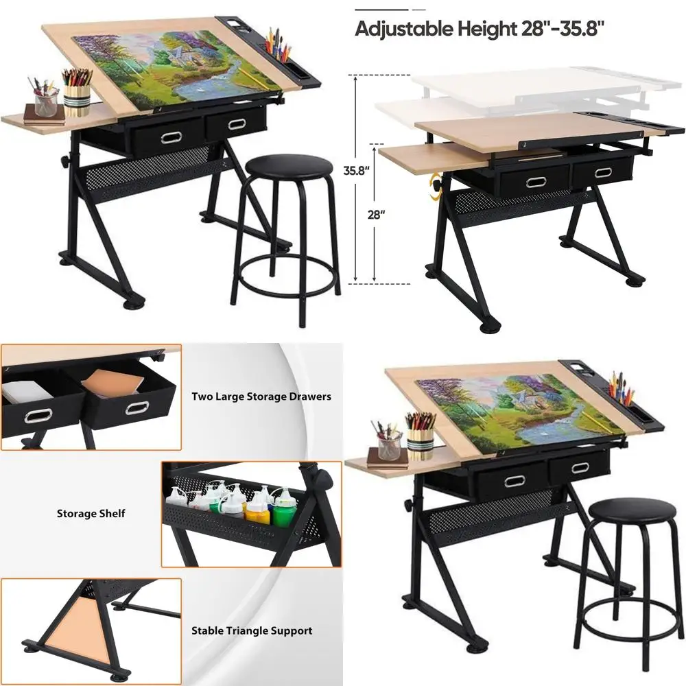 مكتب محطة عمل فنية قابلة للتعديل مع مقعد وأدراج تخزين للمشروعات الفنية على سطح الطاولة #1