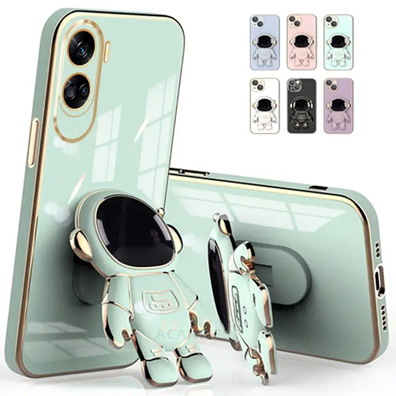 Honor90lite Astronaut Holder Luxury Plating Case For Huawei Honor 90 Lite 50 70 Pro 50pro Silicone Stand Cover Honor50 Nova 9 Se