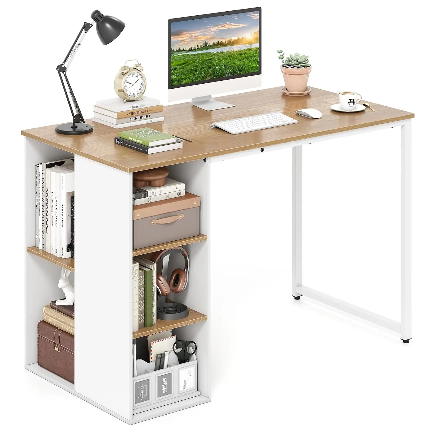 Computer Desk with 5 Shelves, 45 Inch Home Office Workstation PC Laptop Table, Vanity Desk for Bedroom Natural, Customized
