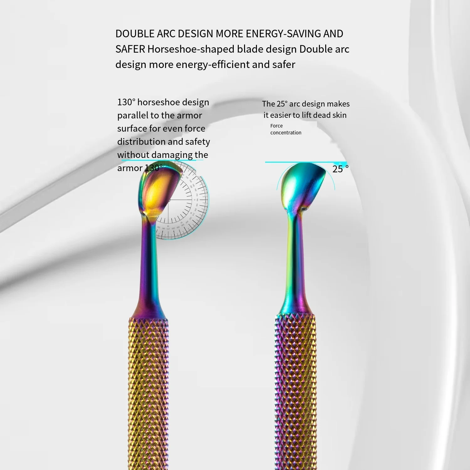 Popychacz do skórek ze stali nierdzewnej do manicure, dwustronny, stalowy w kształcie podkowy, do usuwania martwego naskórka, narzędzie do usuwania lakieru, rampa do zdobienia paznokci.