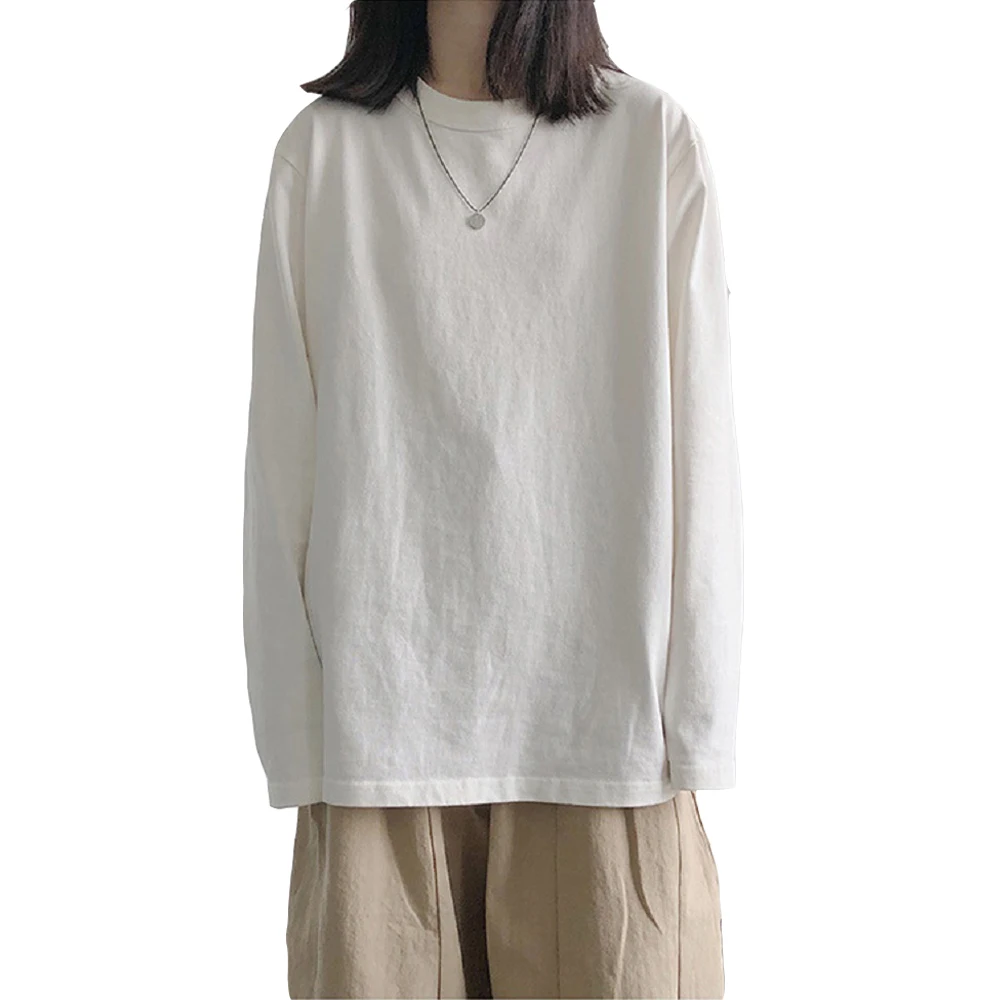 Feminino longo oversized casual básico algodão camiseta confortável solto ajuste feminino topo quali material algodão de alto conteúdo