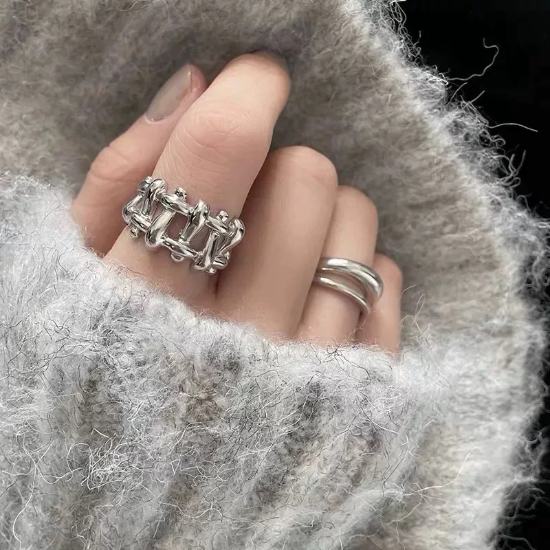 

925 Sterling Silver Rings For Women Simple Vintage Handmade Adjustable Finger Hollow Ring Fashion Band Female Bijoux Gift
