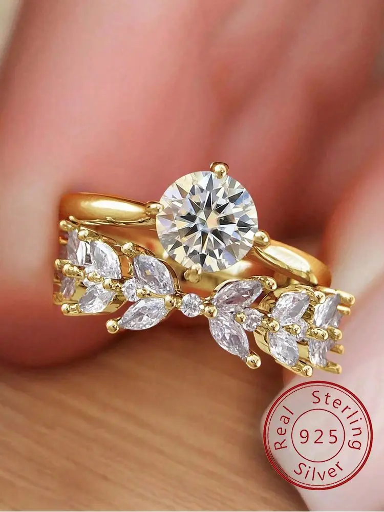 925 Sterling Silber Mode Weizen Geometrie Runde Zirkon Ring Set Für Frauen Jahrestag Hochzeit Luxus Hohe Qualität Edlen Schmuck