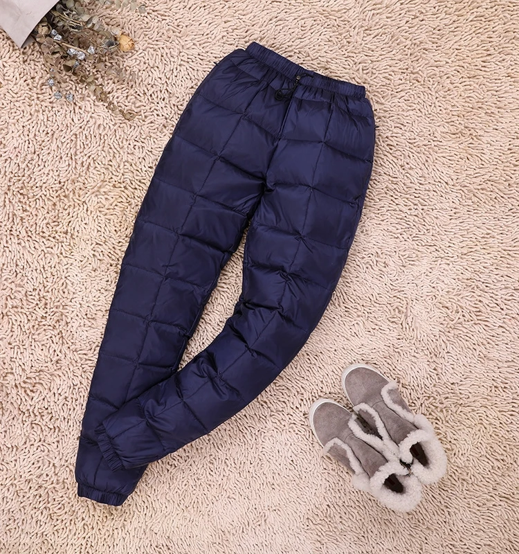 

Утепленные пуховые брюки с высокой талией, повседневные женские брюки в уличном стиле, удлиненные, больших размеров, на флисовой подкладке, с утеплителем