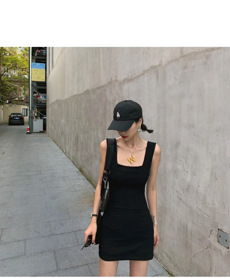 AOSSVIAO Sexy Slim Fit Bodycon Minikleider für Frauen 2026 Sommer Neuankömmling Schwarz Weiß Grau Tankkleid mit quadratischem Ausschnitt – Detail 4