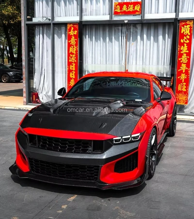 Car Modify Parts for 2026 Mustang Dark Horse SC Style Dry Carbon Fiber Front Rear Bumper Diffuser Spoiler Engin Cover Body Kit