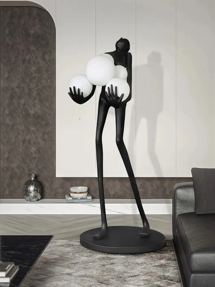 Humanoid Statue Sculpture Floor Lamp Long Arm Ball Exhibition Hall Hotel Sales Office Decoration Floor Lamp