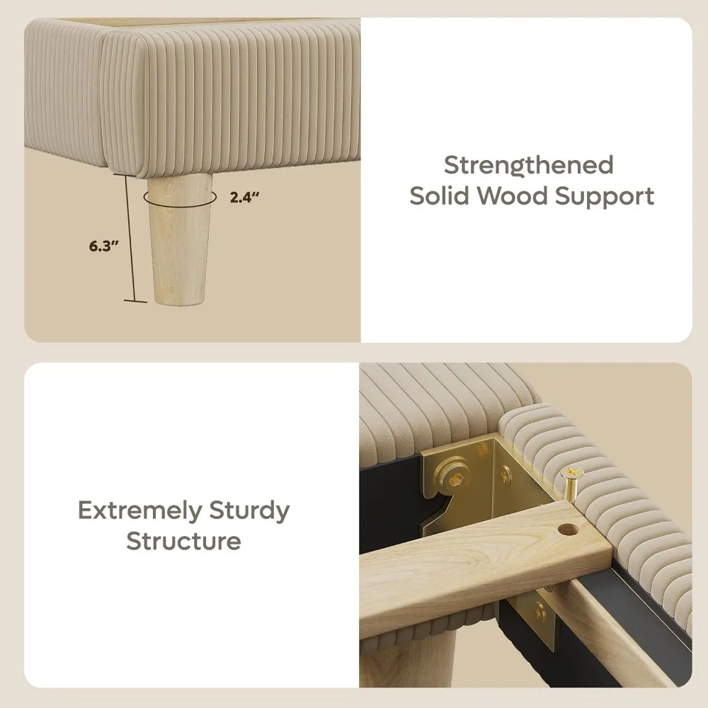 إطار سرير كوين قابل للتعديل بإضاءة LED مع تنجيد سروال قصير معنقدة بقناة عمودية وشرائح خشبية صلبة لتعزيز