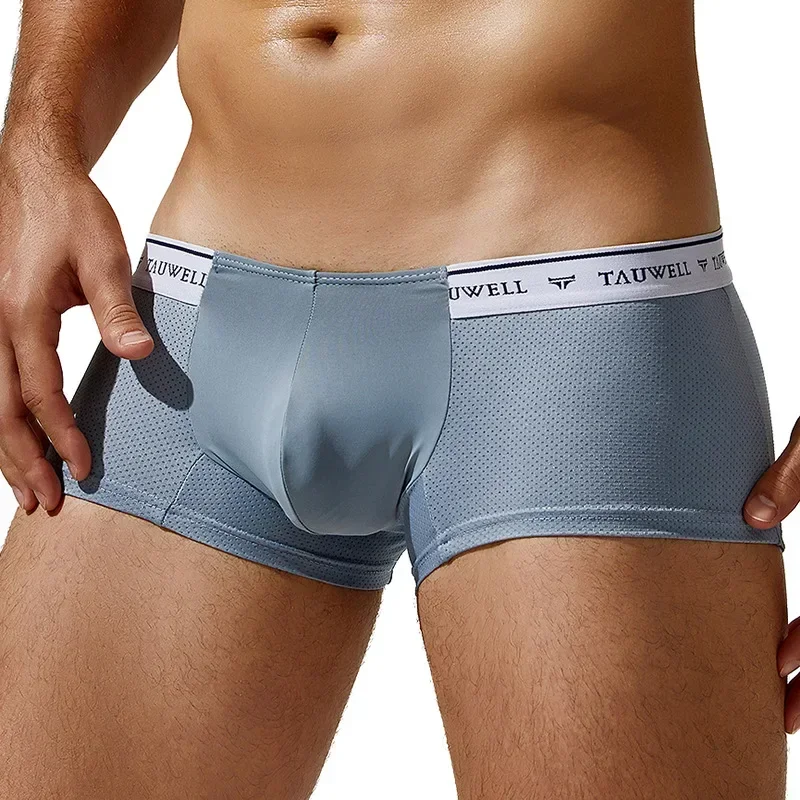 Men's Boxy Underwear Ice Silk Mesh Breathable Comfort Quick Dry Elastic Sports Trunk Youth Low-rise U Convex Pouch  Boxer Shorts