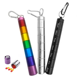 25*185mm portable rainbow aluminum alloy metal storage bottle water proof keychain 7-days pill case box sealed for accessories