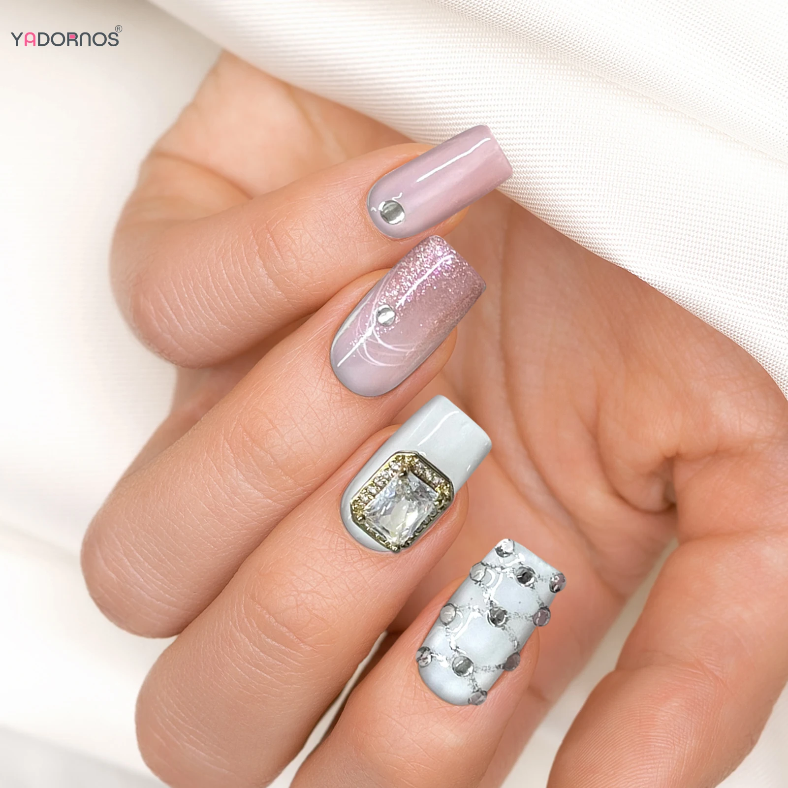 Uñas postizas de bailarina hechas a mano, Uñas postizas con diamantes de imitación, cobertura completa, Cabeza Cuadrada, manicura, 10 piezas