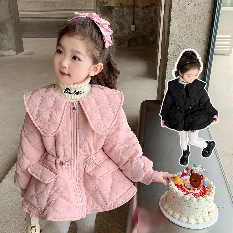 Girls Thickened Cotton-padded Coat Autumn and Winter New 2024 Foreign Girl Doll Collar Princess Cotton-padded Coat Clothes