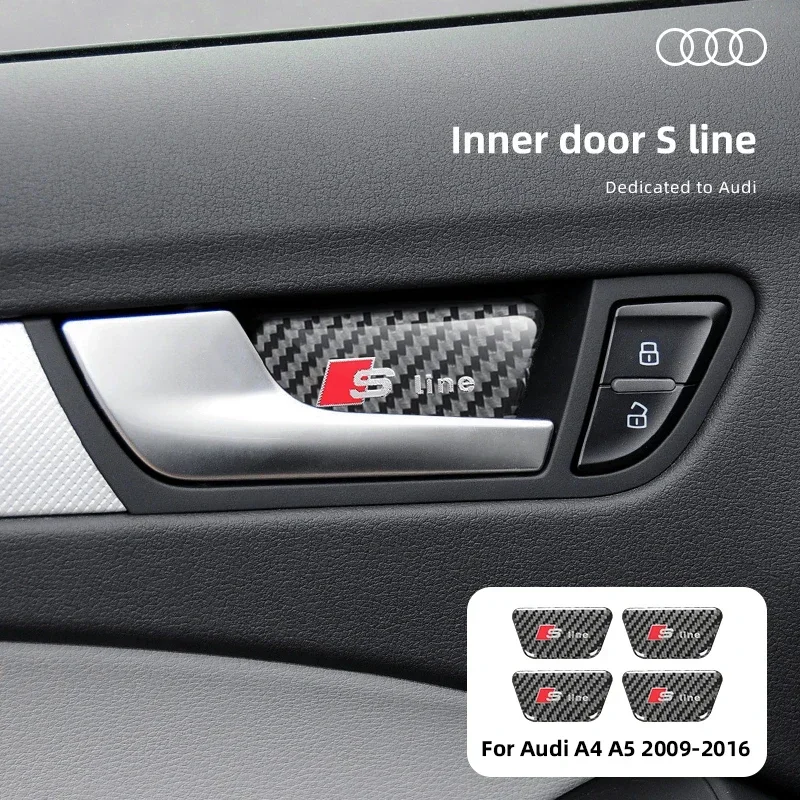 4Pcs Car Inner Door Bowl Decor Cover Trim Stickers Carbon Fiber Stickers For Audi A4L A4 B8 2009-2016 Q5 2009-2017 A5 2008-2017