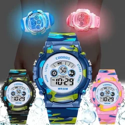 Relojes digitales militares para niños, reloj para estudiantes y niños, resistente al agua, alarma Led luminosa, reloj deportivo de camuflaje verde para niñas