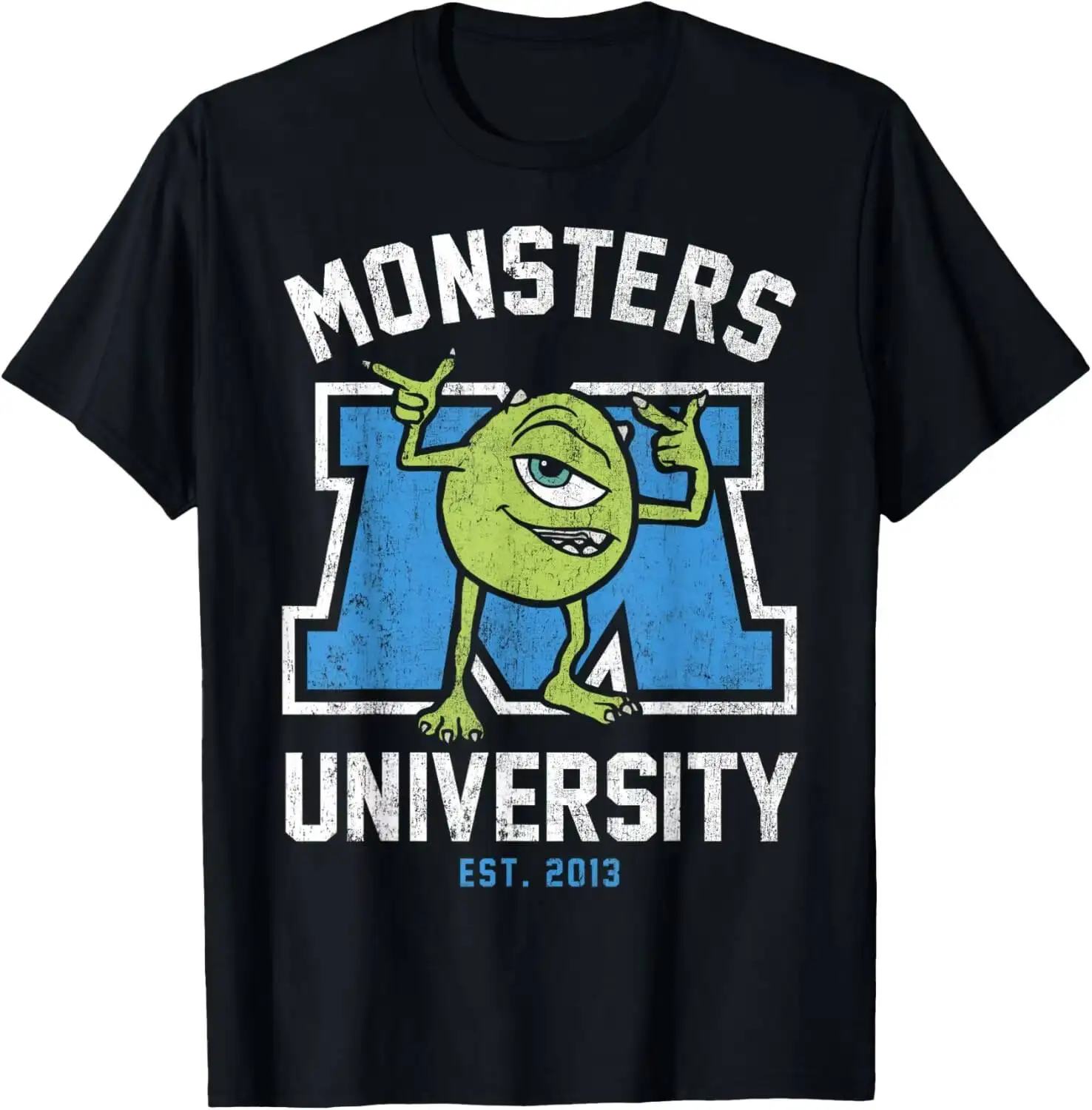 Pixar Monsters University Mike Collegiate Logo Summer Short-Sleeved Breathable Sweat-Wicking Versatile Fashion T-Shirt 100%